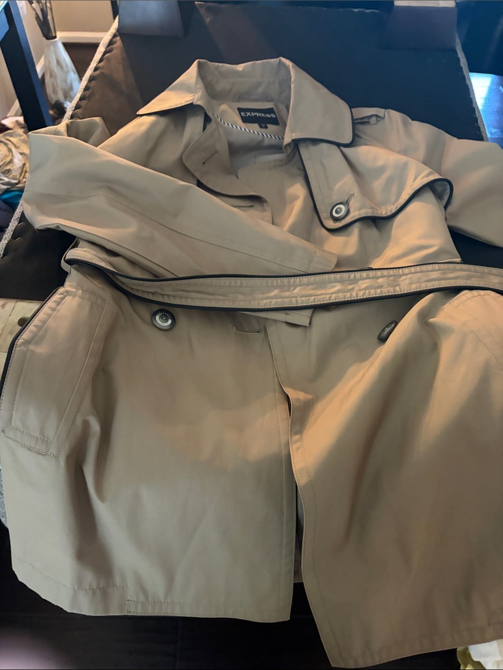 Express women’s Beige Trench Coat with Black Piping